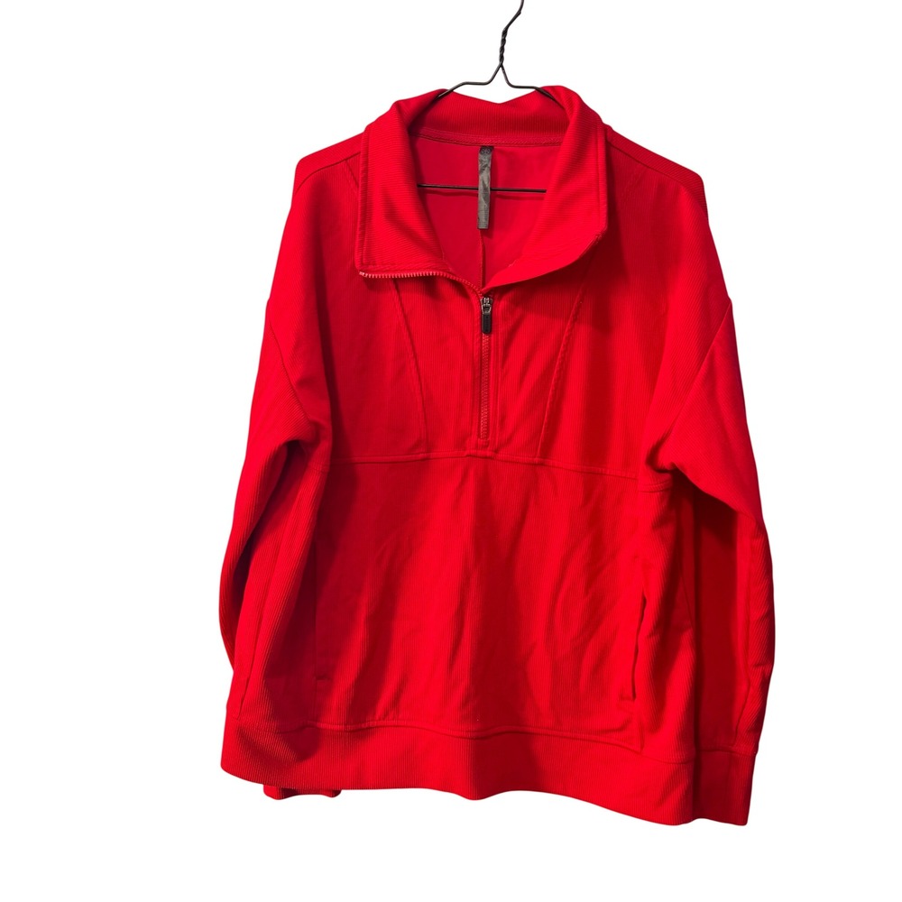 Gaiam Womens Red Ribbed Quarter Zip Pullover‎ Sweatshirt Size Large Athleisure